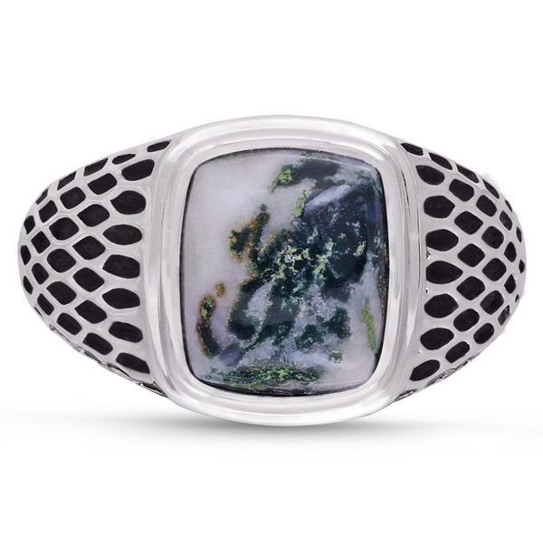 Signet ring in black rhodium-plated sterling silver with tree agate, $229; LMJ
